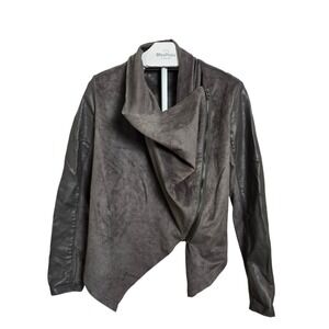 BlankNYC Drape Front Faux Leather Moto Jacket Gray Distressed Zip S Streetwear